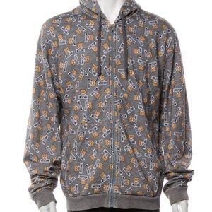 Moschino Men’s Gray Zip-Up Hoodie with Brown Teddy Bear Print, size small